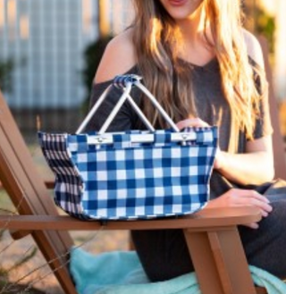 Navy Check Mini Market Tote