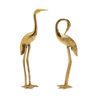 Set of 2 Crane Sculpture with Antiqued Gold Finish