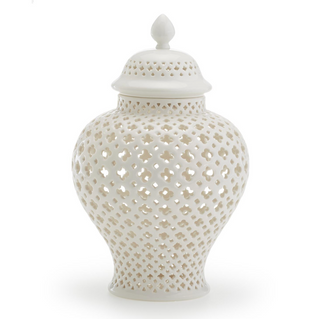 Carthage Medium Pierced Covered Lantern - Porcelain