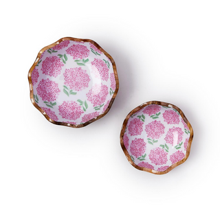 Pink Hydrangea Hand-Crafted Scalloped Edge Wood Bowl