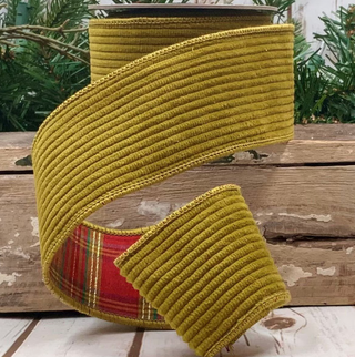 Olive Green Corduroy Plaid Back Ribbon