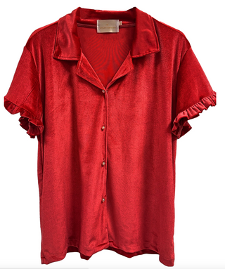 Chloe Velvet Short Sleeve Top Red