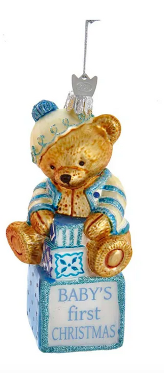 Noble Gems™ Glass "Baby's First Christmas" Baby Boy Bear Ornaments