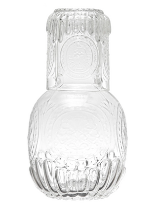 28 oz. Embossed Glass Carafe w/ 8 oz. Embossed Drinking Glass