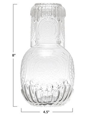 28 oz. Embossed Glass Carafe w/ 8 oz. Embossed Drinking Glass