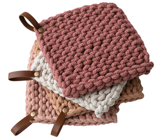 Cotton Crocheted Pot Holder w/ Leather Loop