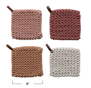 Cotton Crocheted Pot Holder w/ Leather Loop