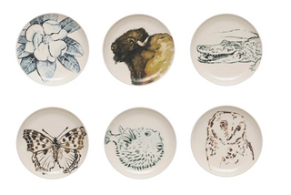 Stoneware Plate w/ Flora/Fauna Image