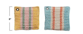 Woven Cotton Waffle Weave Pot Holder w/ Stripes & Metal Grommet