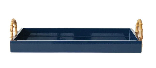 MDF Lacquered Tray w/ Bamboo Handles & Metal Detail