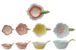 Hand-Painted Stoneware Flower Shaped Prep Bowls