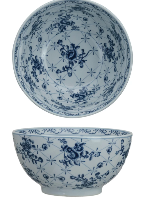 Porcelain Bowl w/ Botanicals, Crackle Glaze - Thumbnail 2