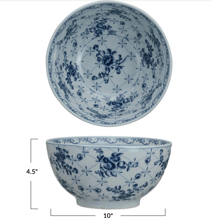 Porcelain Bowl w/ Botanicals, Crackle Glaze - Thumbnail 4