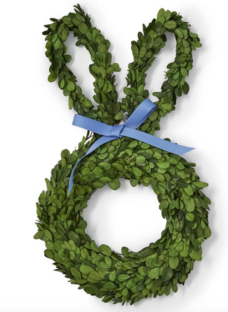 Preserved Natural Boxwood Leaves Hand-Crafted Bunny Wreath