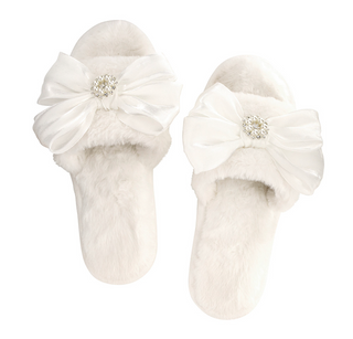 Plush Slippers - White Crystal Bow