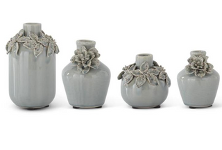 Light Blue Ceramic Vases with Raised Flowers