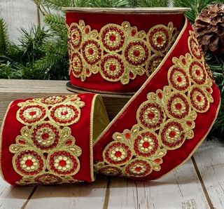 4" Red Jewel Velvet Ribbon
