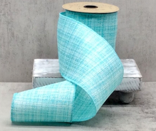 4" Linen Ribbon in Aqua
