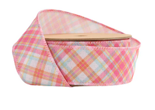 1 1/2" Wired Ribbon | Pink Bias Plaid | 10 Yard Roll