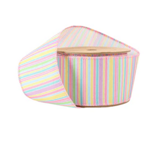 2 1/2" Wired Ribbon | Pastel Horizontal Stripe | 10 Yard Roll
