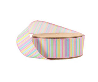 1 1/2" Wired Ribbon | Pastel Horizontal Stripe | 10 Yard Roll