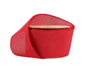 2 1/2 Wired Ribbon | Bright Red Linen | 10 Yard Roll