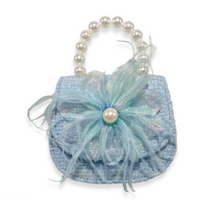 Blue Feather Floral Tweed Purse
