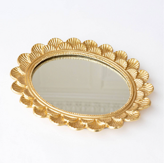 Gold Scalloped Oval Mirrored Vanity Tray