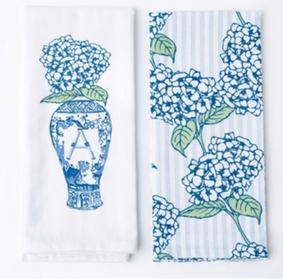 Hydrangea Stem Ginger Jar Initial Towel Set