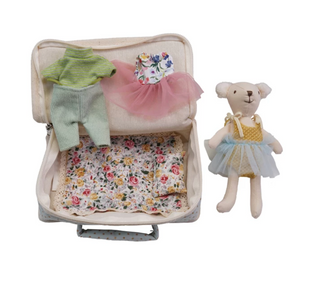 Fabric Suitcase Bed with Plush Bear & Outfits