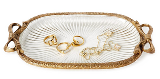 Antique Gold Finish Glass Vanity Tray with Bow Accents