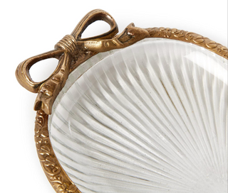 Antique Gold Finish Glass Vanity Tray with Bow Accents