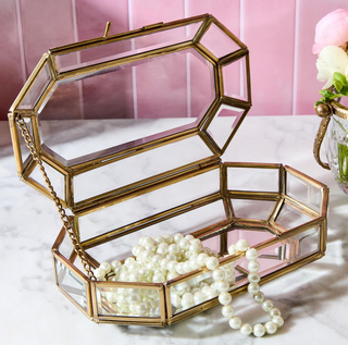 Glass Jewelry Box with Gold Antique Trim