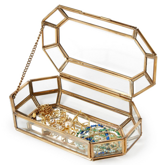 Glass Jewelry Box with Gold Antique Trim