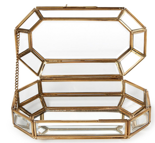 Glass Jewelry Box with Gold Antique Trim