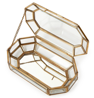 Glass Jewelry Box with Gold Antique Trim