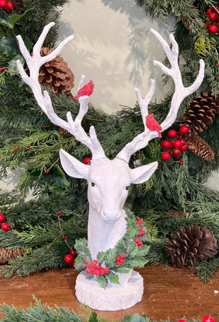 White Deer Decor with Berry Wreath