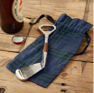 Golf Club Bottle Opener in Plaid Gift Pouch