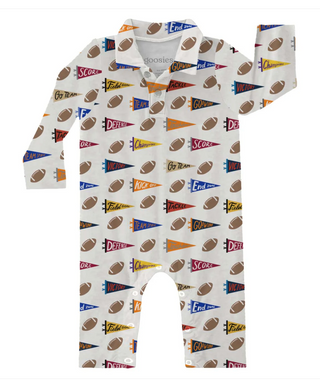 Long Sleeve Polo Romper - Varsity Flags