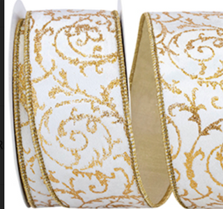 Glitter Filigree Deluxe Velvet Metallic Backed Wired Edge Ribbon