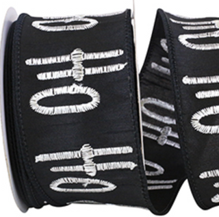 Ho-Ho-Ho Embroidered Dupioni Wired Edge Ribbon