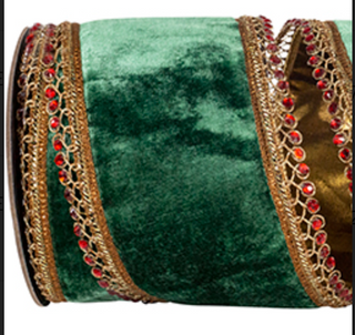 Jeweled Trimming Opulence Plush Velvet Deluxe Gold Backed Wired Edge Ribbon