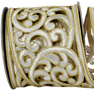 Embroidery Ivory Cutout Opulence Wired Edge Ribbon
