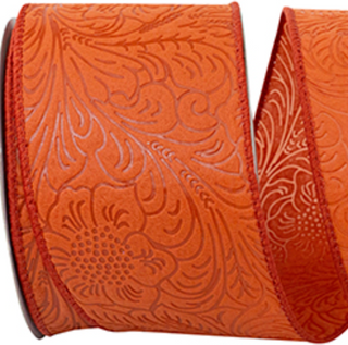 Leaf Scroll Embossed Wired Edge Ribbon