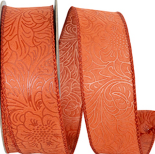 Leaf Scroll Embossed Wired Edge Ribbon