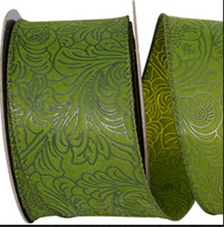 Leaf Scroll Embossed Wired Edge Ribbon