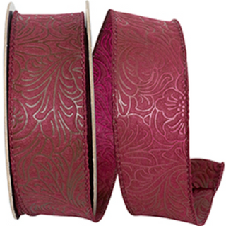 Leaf Scroll Embossed Wired Edge Ribbon