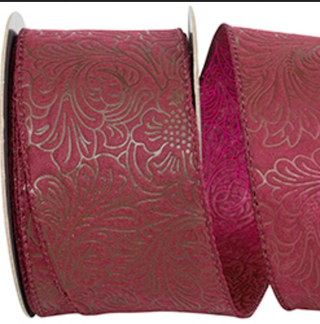 Leaf Scroll Embossed Wired Edge Ribbon