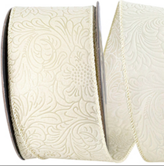 Leaf Scroll Embossed Wired Edge Ribbon