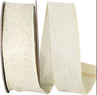 Leaf Scroll Embossed Wired Edge Ribbon